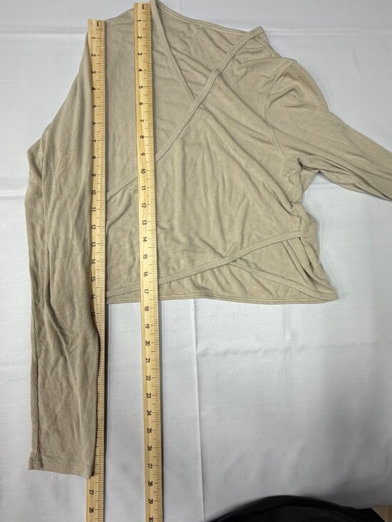 Lululemon Wrap-Front Ribbed Long-Sleeve Top tan cropped size small *no tags - Picture 6 of 12